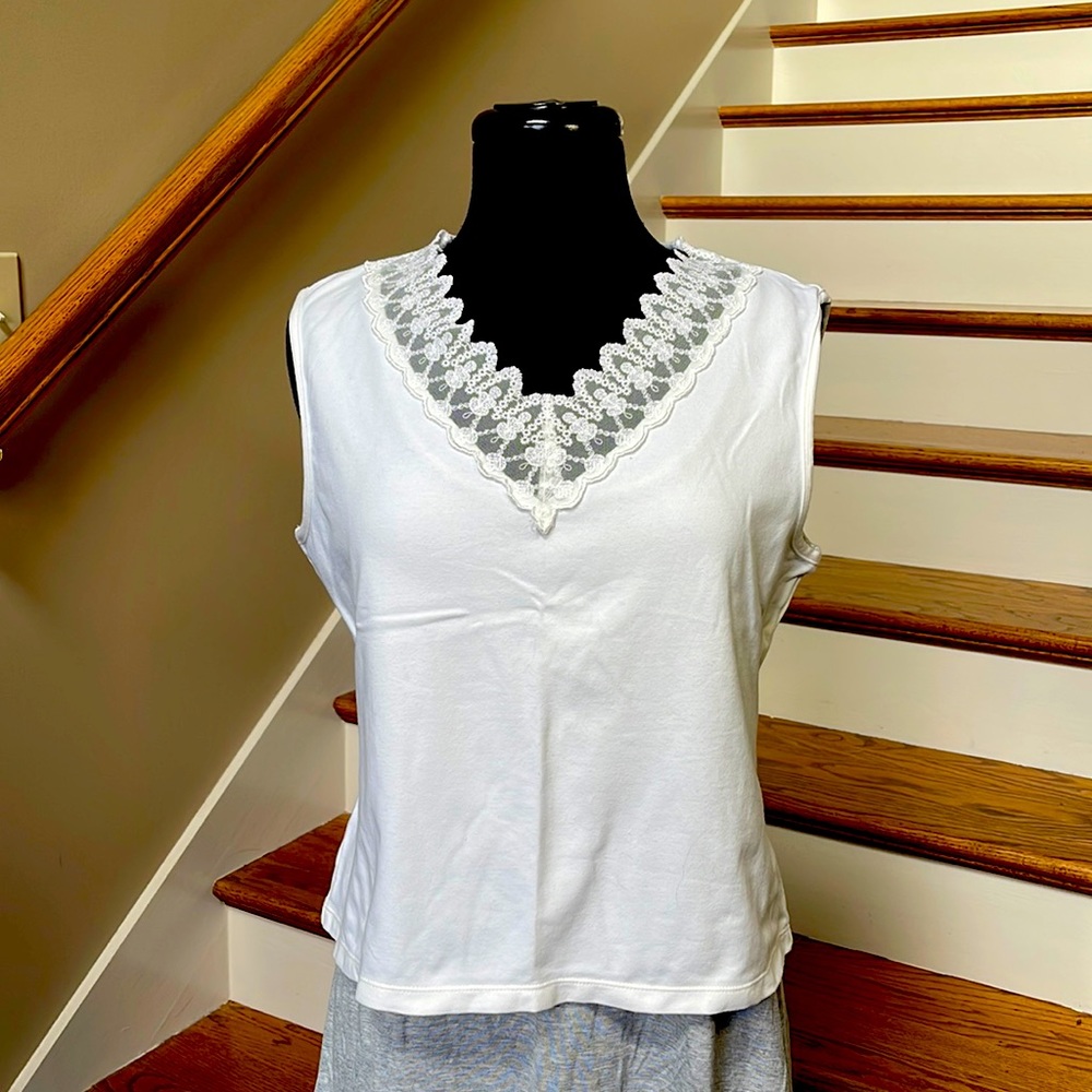 Cream Lacy TANK TOP BY NINETY SIZE XL. 8% spandex